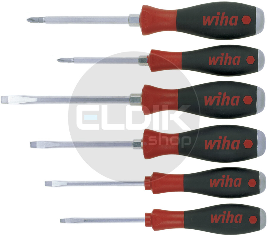 Wiha 530HK6 Schroevendraaierset SoftFinish sleufkop, Phillips 6-delig met doorgaande zeskantkling en massieve stalen kap - 21250