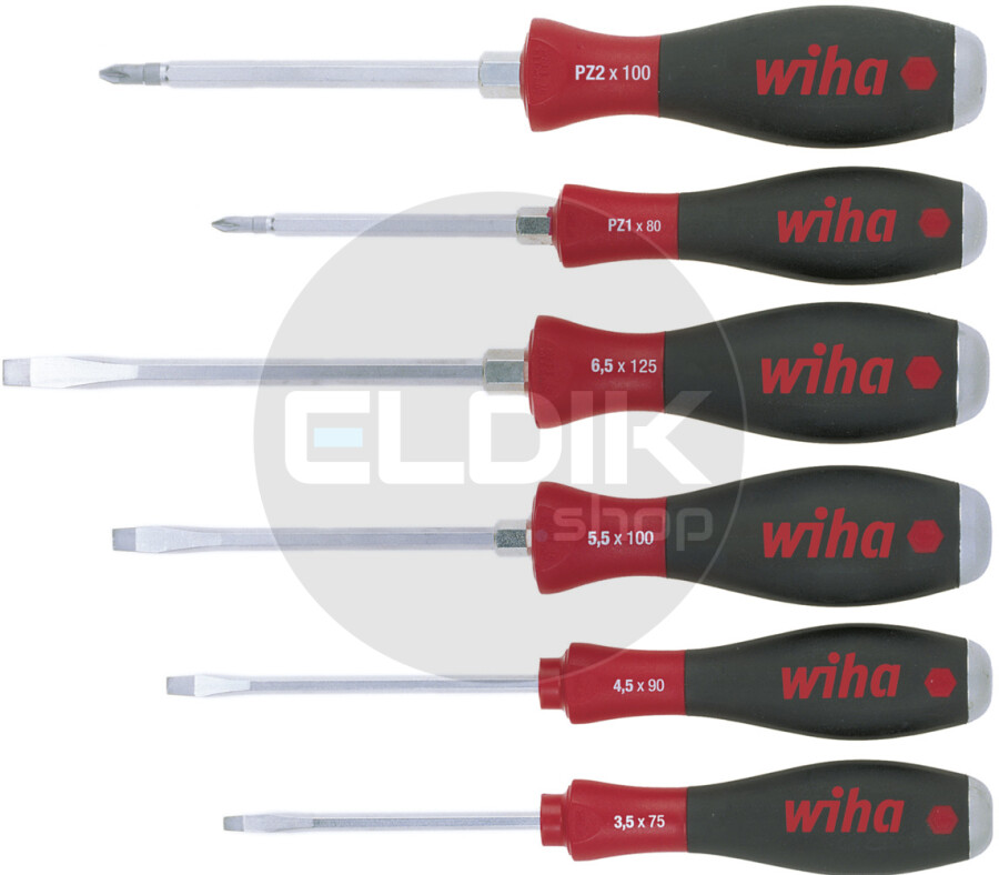 Wiha 530ZK6 Schroevendraaierset SoftFinish Sleufkop met doorgaande zeskantkling en massieve stalen kap - 21251