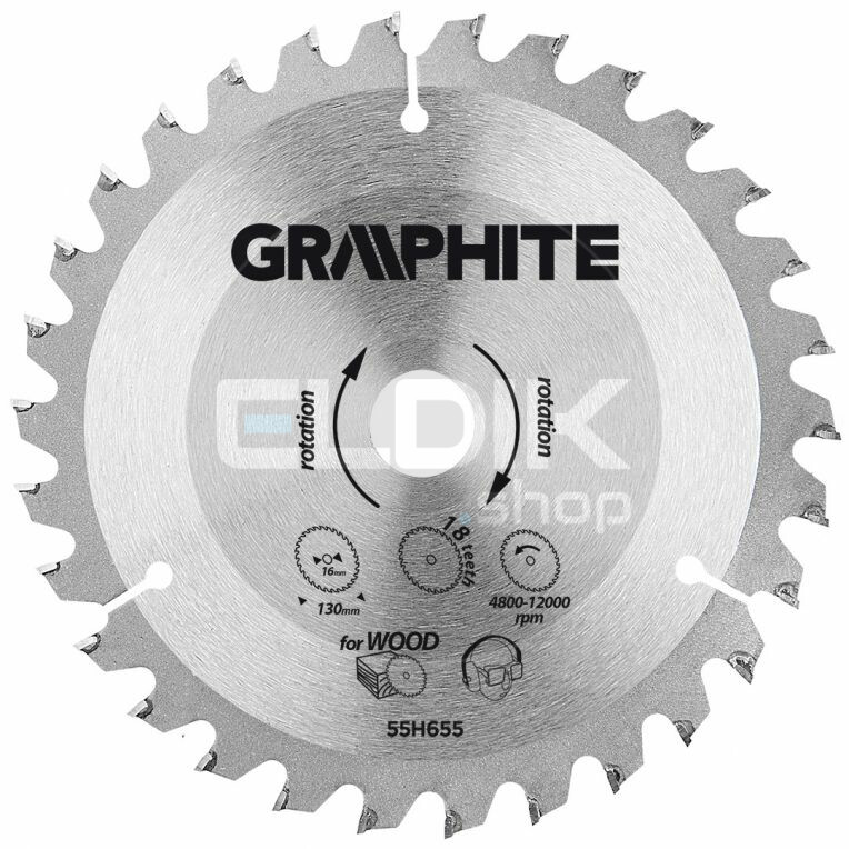Graphite 55H655 Cirkelzaagblad voor Hout | 130 x 16 T18