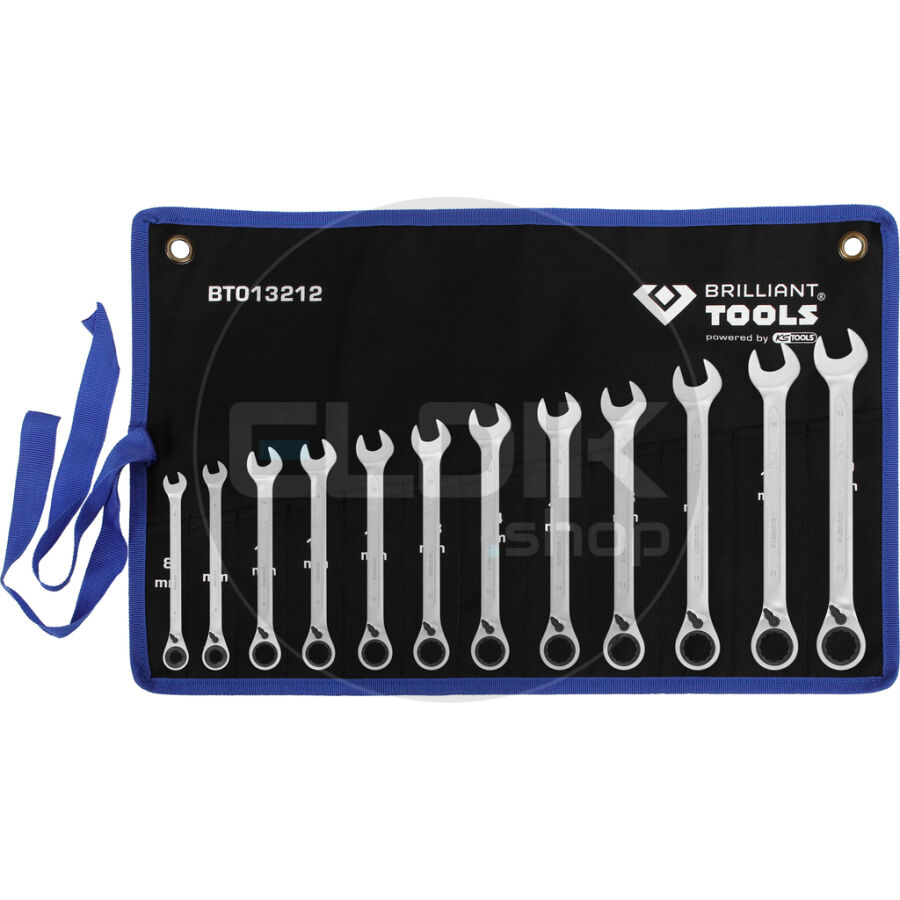 Brilliant Tools BT013212 Ratelringsleutelset, omschakelbaar, 12-dlg, 8 - 19 mm