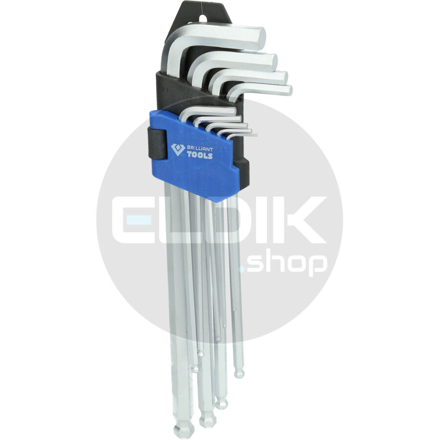 Brilliant Tools BT045019 Haakse stiftsleutelset, 9-dlg, inbusprofiel, lang