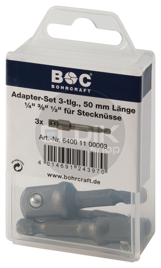 Bohrcraft 64001100003 Adapterset 1/4" naar dopsleutel 3 delig