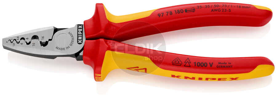 Knipex 97 78 180 Adereindhulstang VDE | 0,25 – 16 mm²