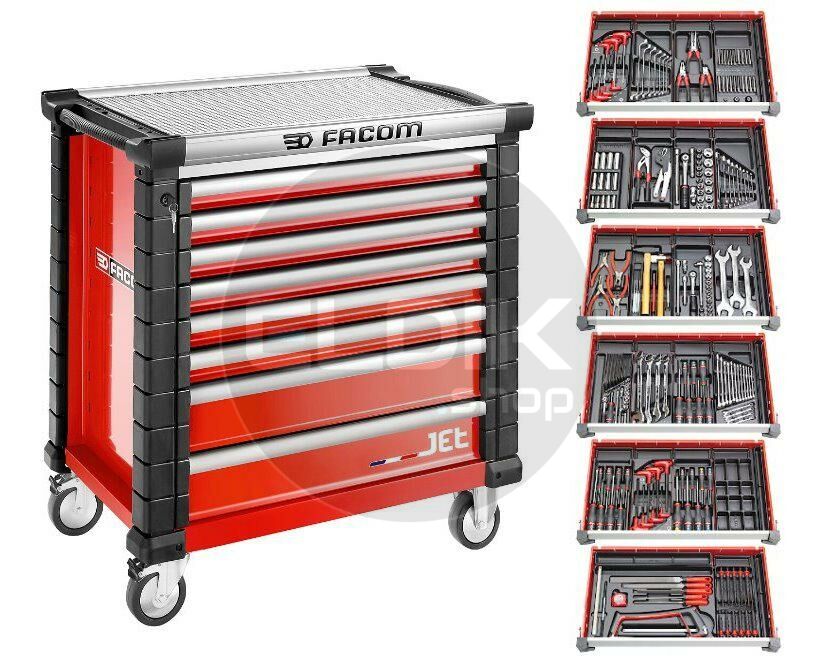 Facom JETCM215BNL Gevulde gereedschapswagen 8 Laden | 215-delig in kunststof inlay | Rood