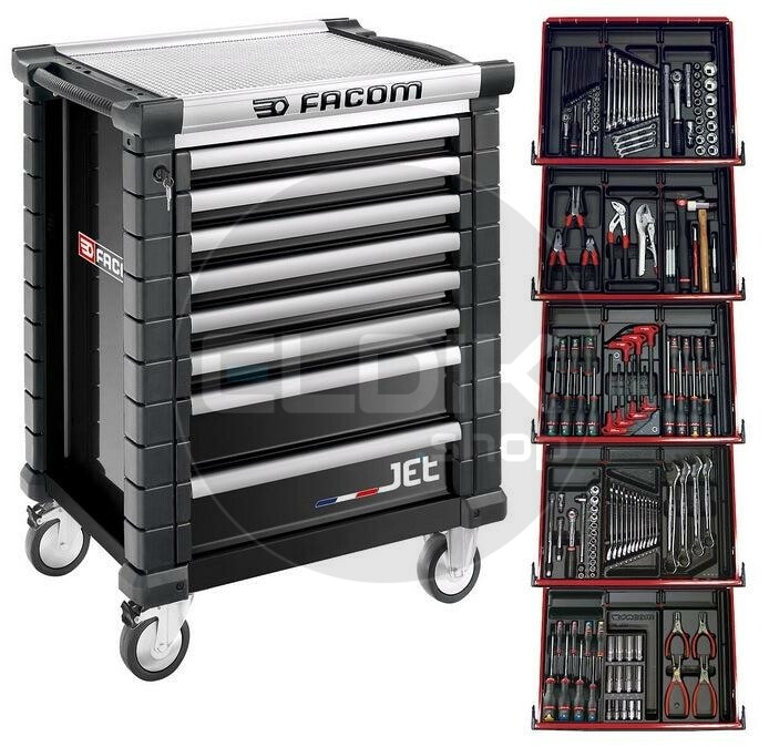 Facom JETCM175GBNL Gevulde gereedschapswagen 8 laden | 175-delig in kunststof inlay | Zwart