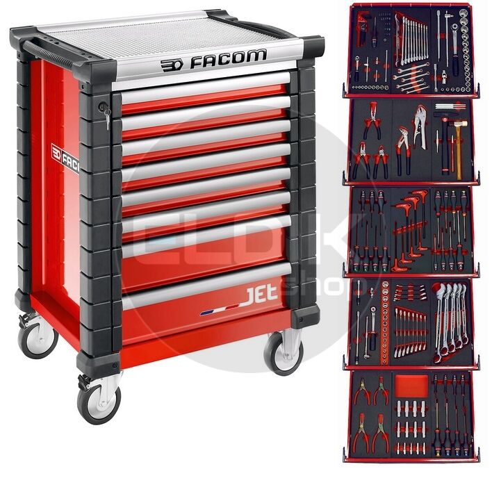 Facom JETCMM175BNL Gevulde gereedschapswagen 8 Laden | 175-delig in Foam inlay | Rood