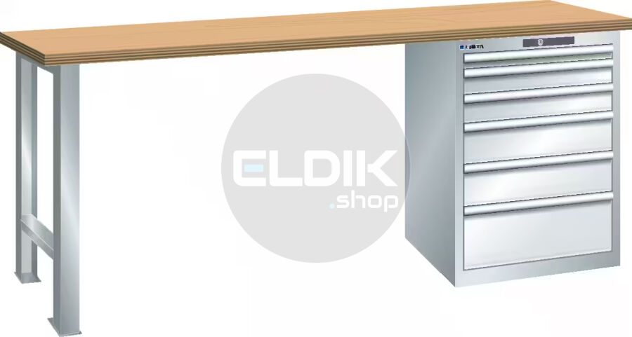 Lista 78.938.020 Werkbank | B2000 x D800 x H900 | 6 laden | Lichtgrijs