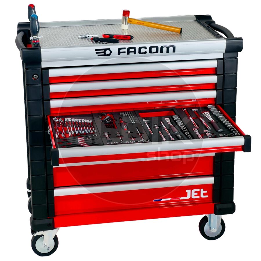 Facom JETCMM215BNL Gevulde gereedschapswagen 8 Laden | 215-delig in Foam inlay | Rood