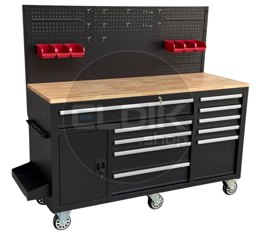 E-Tools 170855 157 cm Verrijdbare Werkbank met Achterwand