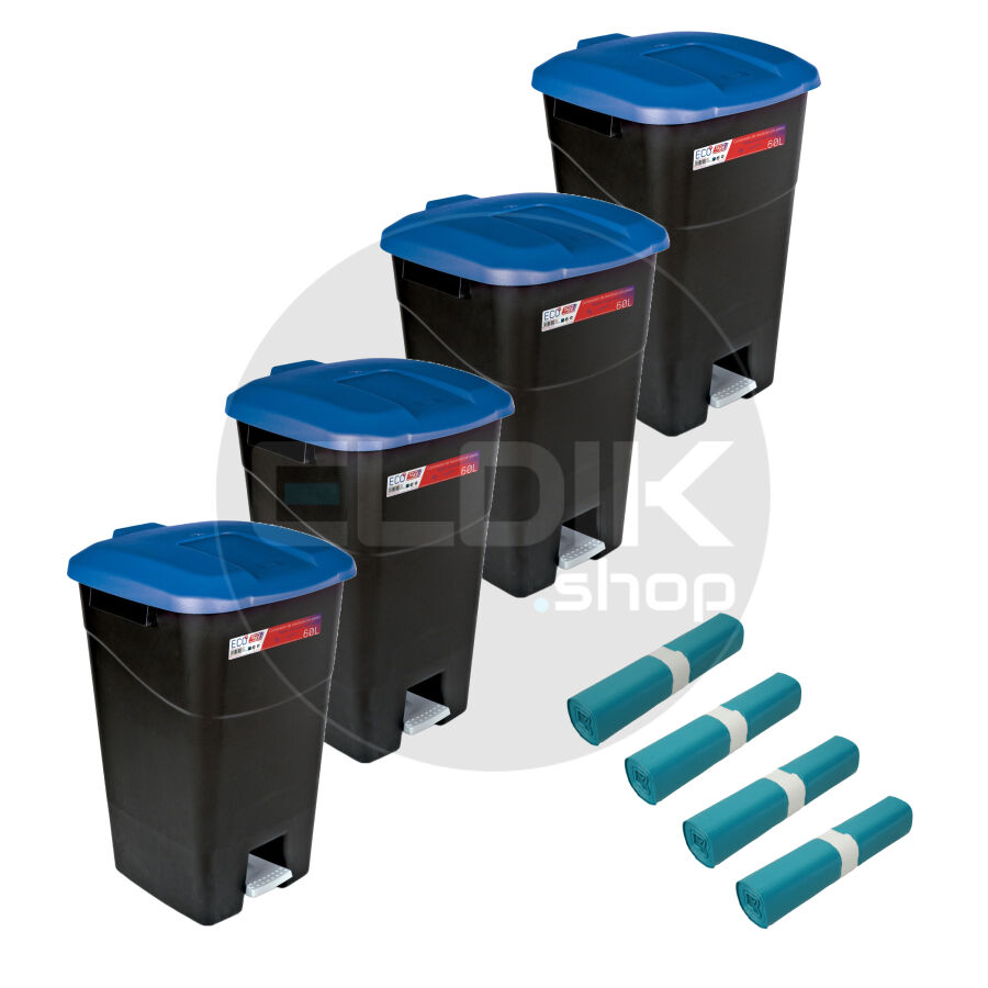 Tayg 431029/4 4 x Afvalcontainer met Voetpedaal - 60 Liter + Afvalzakken