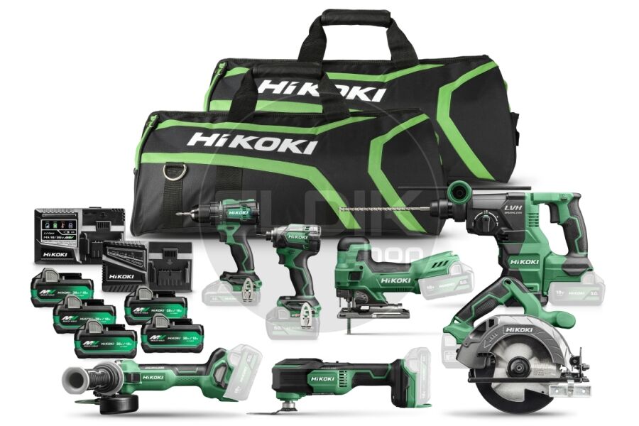 Hikoki KC18H7A-506 Combiset 7 x 18V machine met gereedschaptas / Inclusief 5x 5.0Ah accu en snellader
