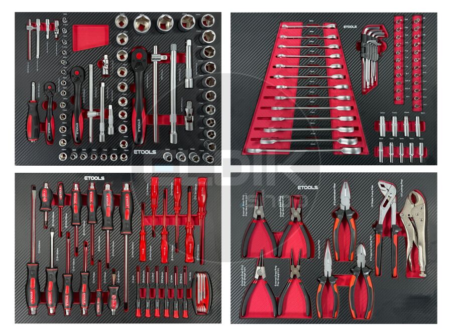 E-Tools 154 Delige Premium Gereedschapsvulling voor Gereedschapswagen