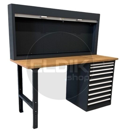 E-Tools | premium line 77724 Werkbank met Kast en Gereedschapswand | B2000 x D800 x H1040 mm | 10 laden