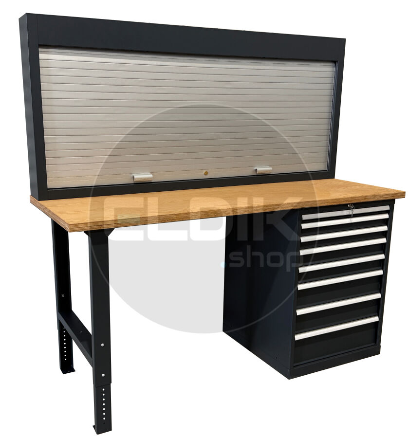 E-Tools | premium line 77731 Werkbank met Kast en Gereedschapswand | B2000 x D800 x H1040 mm | 8 laden