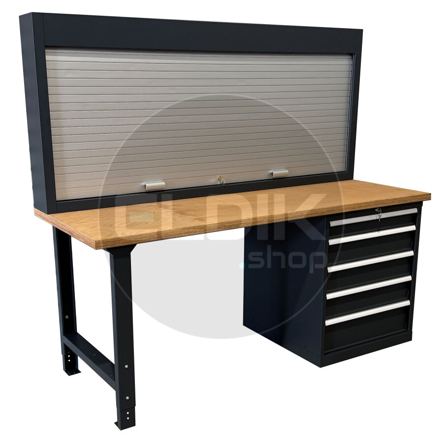 E-Tools | premium line 77717 Werkbank met Kast en Gereedschapswand | B2000 x D800 x H890 mm | 5 laden