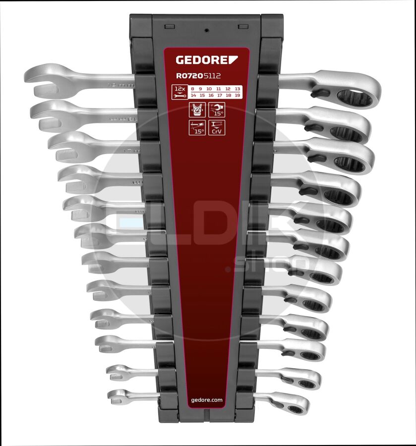 Gedore Red R07205112 12 Delige Ringratel Steeksleutelset met Klemfunctie - 3301085