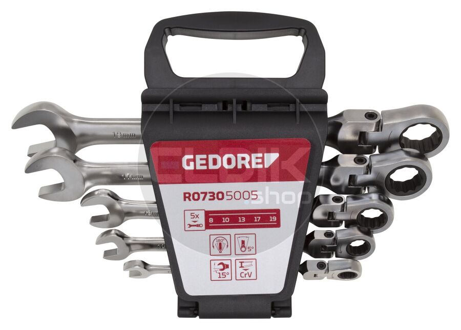 Gedore Red R07305005 5 Delige Ringratel Steeksleutelset met Kniegewricht 8 - 19 mm - 3300890