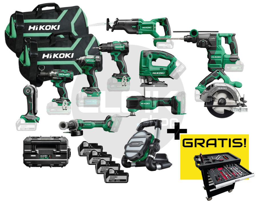 Hikoki KC18KIDLEMAX Combiset | 11 machines, 4 accu's en multilader + GRATIS KAR