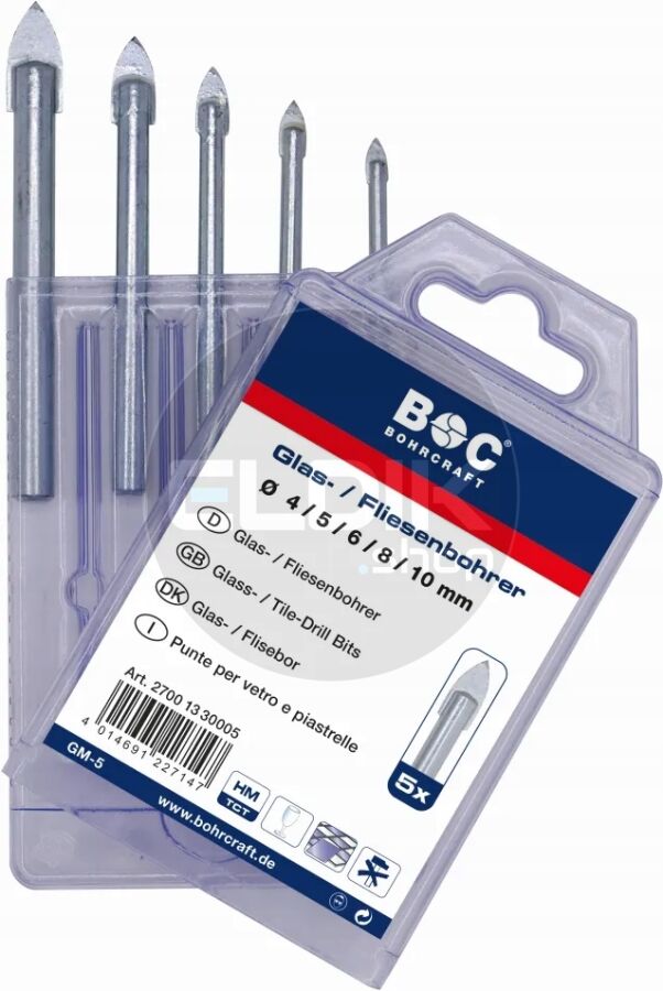 Bohrcraft 27001330005 Glas- & tegelboorset | 5-delig | 4/5/6/8/10 mm