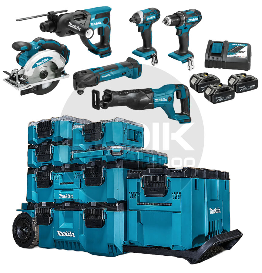 Makita DLX6038T-2 18V combiset – 6 machines + 3 accu’s + lader + Maktrak set