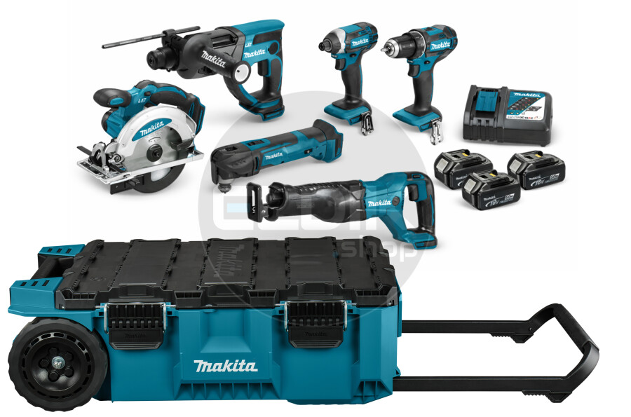 Makita DLX6038T-1 18V combiset – 6 machines + 3 accu’s + lader + Maktrak trolley
