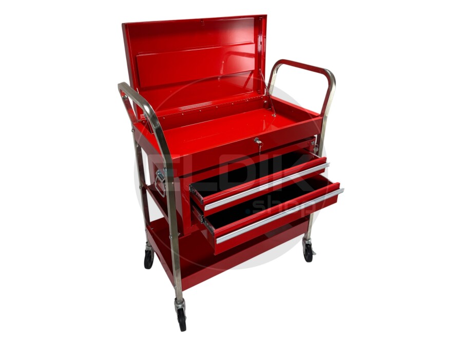 E-Tools 173252 Gereedschapswagen met afsluitbaare deksel en ladekast - rood