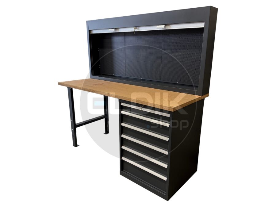 E-Tools | premium line 77700 Werkbank met Kast en Gereedschapswand | B2000 x D800 x H1040 mm | 6 laden