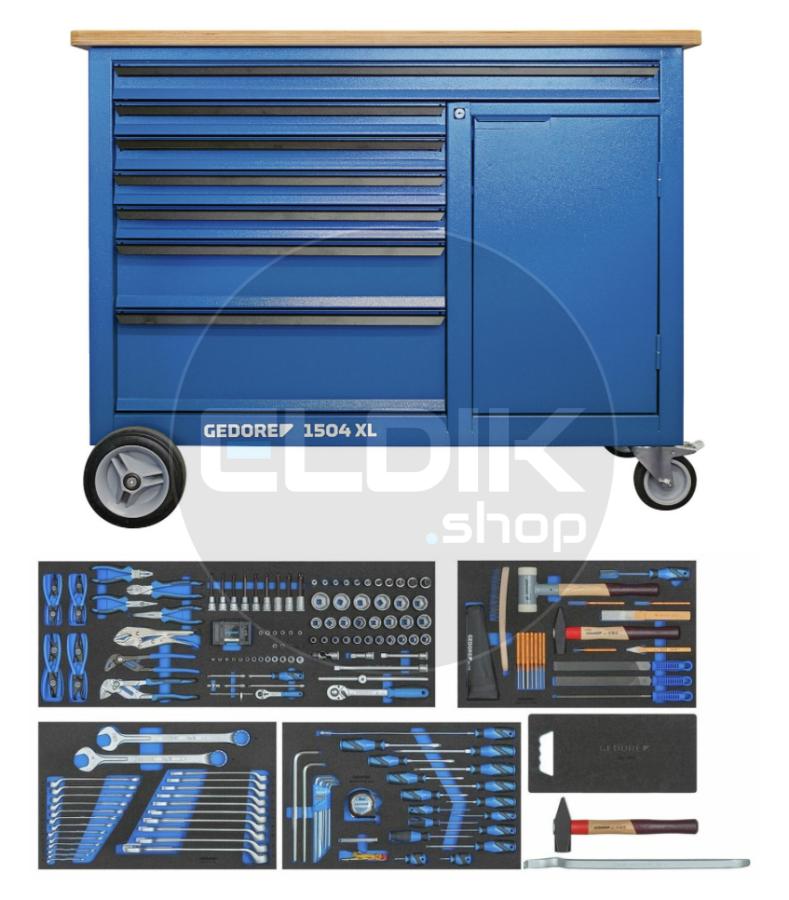 Gedore 1504 XL-S-198 Verrijdbare werkbank + gereedschapset, 198-dlg. - 3434826