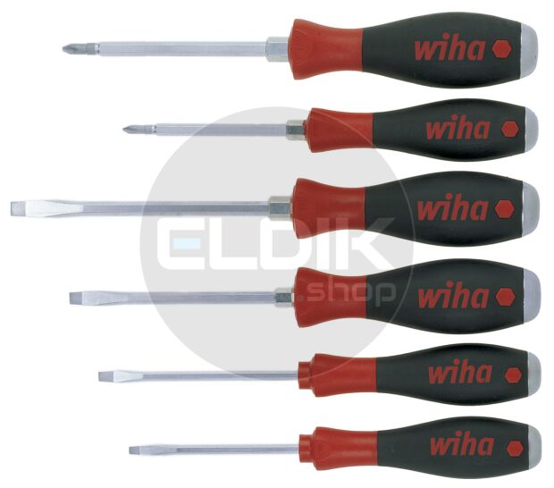 Wiha 530HK6 Schroevendraaierset SoftFinish sleufkop, Phillips 6-delig met doorgaande zeskantkling en massieve stalen kap - 21250