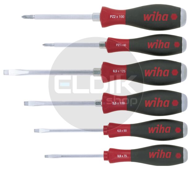 Wiha 530ZK6 Schroevendraaierset SoftFinish Sleufkop met doorgaande zeskantkling en massieve stalen kap - 21251