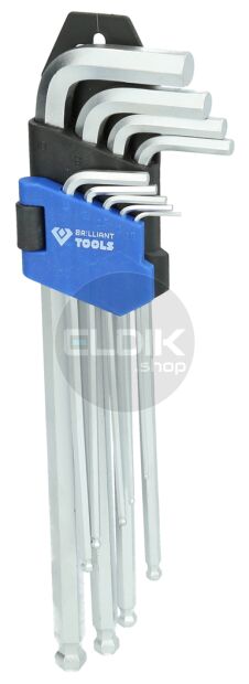 Brilliant Tools BT045019 Haakse stiftsleutelset, 9-dlg, inbusprofiel, lang