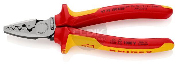 Knipex 97 78 180 Adereindhulstang VDE | 0,25 – 16 mm²