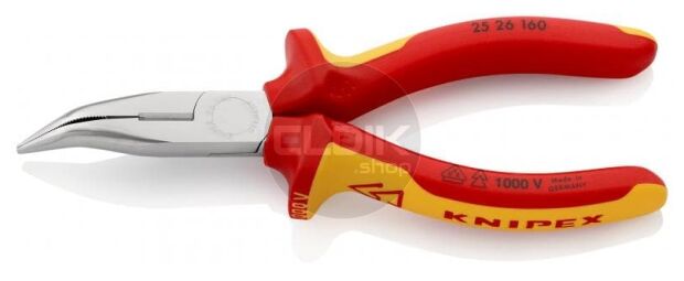 Knipex 25 26 160 Radiotang gebogen + zijsnij.160 mm VDE