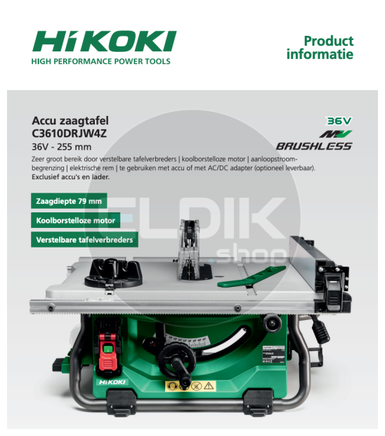 Hikoki C3610DRJW4Z Accu Zaagtafel 36V / 255 mm - Exclusief lader en accu's