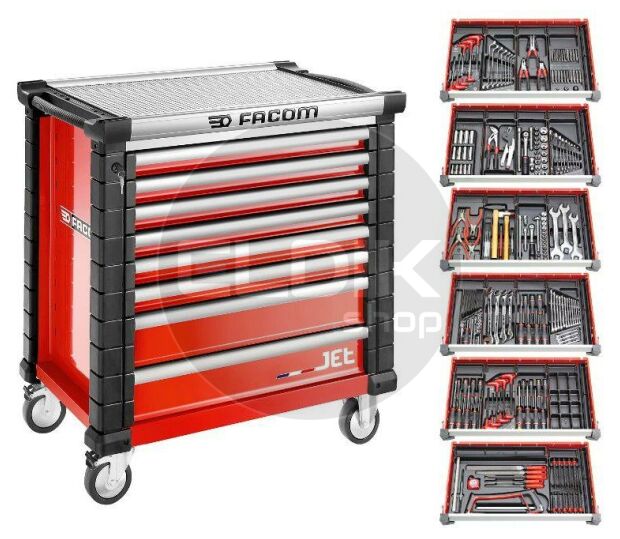 Facom JETCM215BNL Gevulde gereedschapswagen 8 Laden | 215-delig in kunststof inlay | Rood