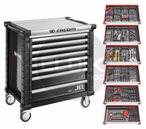 Facom JETCM215GBNL Gevulde gereedschapswagen 8 Laden | 215-delig in kunststof inlay | Zwart