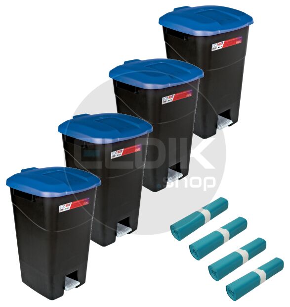 Tayg 431029/4 4 x Afvalcontainer met Voetpedaal - 60 Liter + Afvalzakken