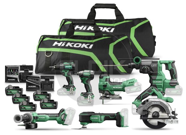 Hikoki KC18H7A-505 Combiset 7 x 18V machine met gereedschaptas / Inclusief 5x 5.0Ah accu en snellader