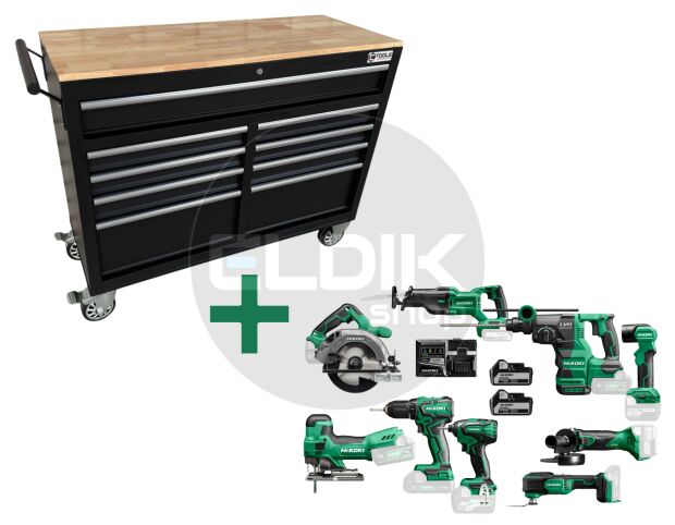 E-Tools 117 cm Verrijdbare Werkbank + 12 Delige HiKOKI Combiset