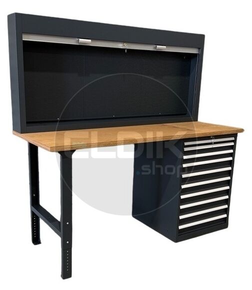 E-Tools | premium line 77724 Werkbank met Kast en Gereedschapswand | B2000 x D800 x H1040 mm | 10 laden