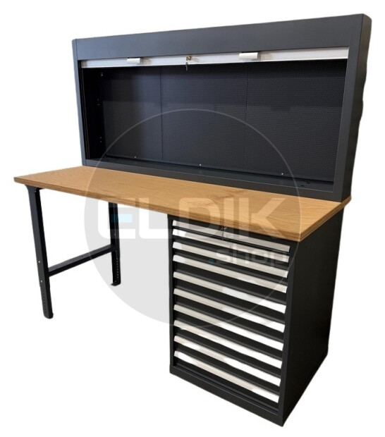 E-Tools | premium line 77724 Werkbank met Kast en Gereedschapswand | B2000 x D800 x H1040 mm | 10 laden