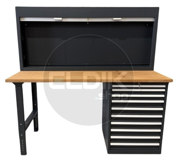E-Tools | premium line 77724 Werkbank met Kast en Gereedschapswand | B2000 x D800 x H1040 mm | 10 laden