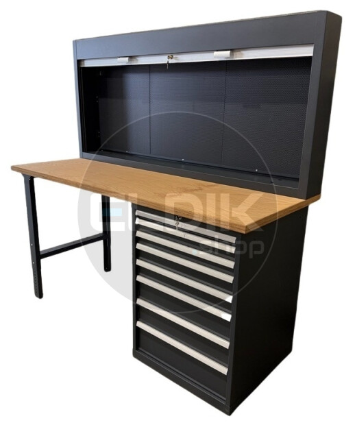 E-Tools | premium line 77731 Werkbank met Kast en Gereedschapswand | B2000 x D800 x H1040 mm | 8 laden