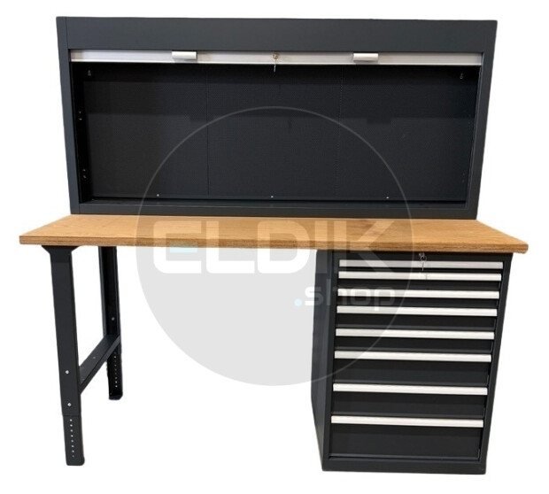 E-Tools | premium line 77731 Werkbank met Kast en Gereedschapswand | B2000 x D800 x H1040 mm | 8 laden