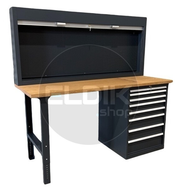 E-Tools | premium line 77731 Werkbank met Kast en Gereedschapswand | B2000 x D800 x H1040 mm | 8 laden
