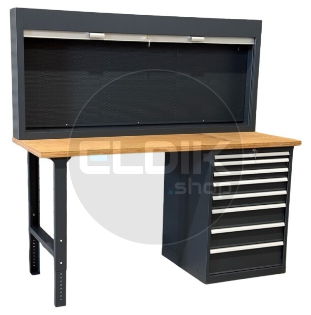 E-Tools | premium line 77731 Werkbank met Kast en Gereedschapswand | B2000 x D800 x H1040 mm | 8 laden