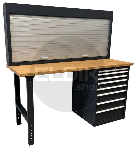 E-Tools | premium line 77731 Werkbank met Kast en Gereedschapswand | B2000 x D800 x H1040 mm | 8 laden