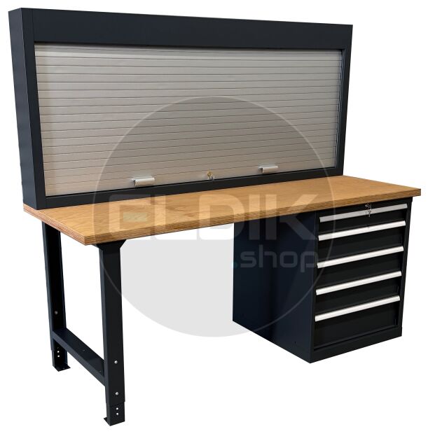 E-Tools | premium line 77717 Werkbank met Kast en Gereedschapswand | B2000 x D800 x H890 mm | 5 laden