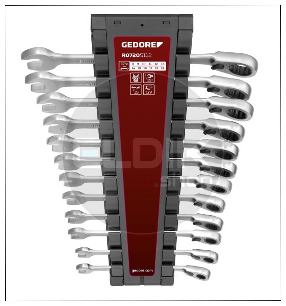 Gedore Red R07205112 12 Delige Ringratel Steeksleutelset met Klemfunctie - 3301085