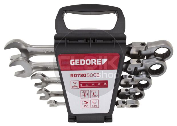 Gedore Red R07305005 5 Delige Ringratel Steeksleutelset met Kniegewricht 8 - 19 mm - 3300890